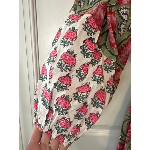 All Things Mochi Red Green Floral Cotton Tie Back Shift Dress Size XL - Picture 12 of 14